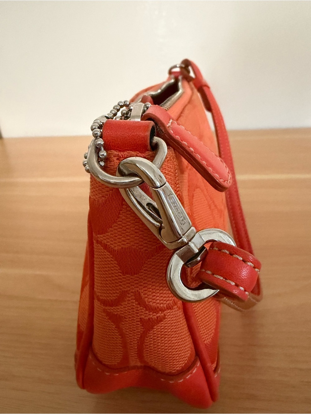 Coach Orange Signature Jacquard Shoulder Bag with Leather Trim - Picture 12 of 14